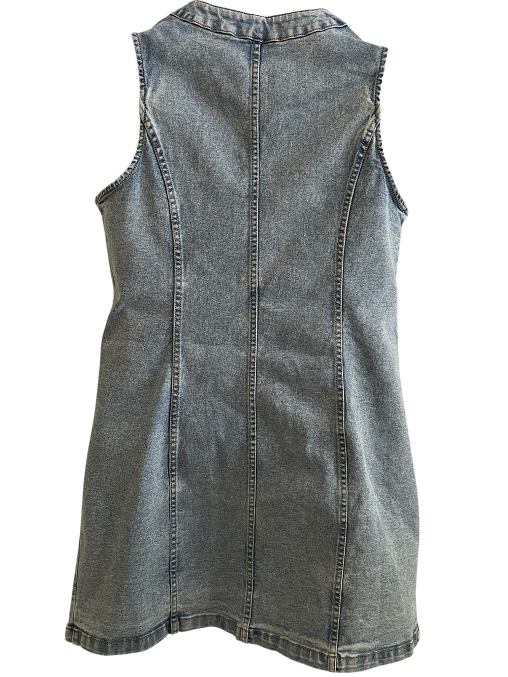 Frye Denim Mini Dress Medium Button Front Sleeveless Blue Jean - Picture 3 of 6